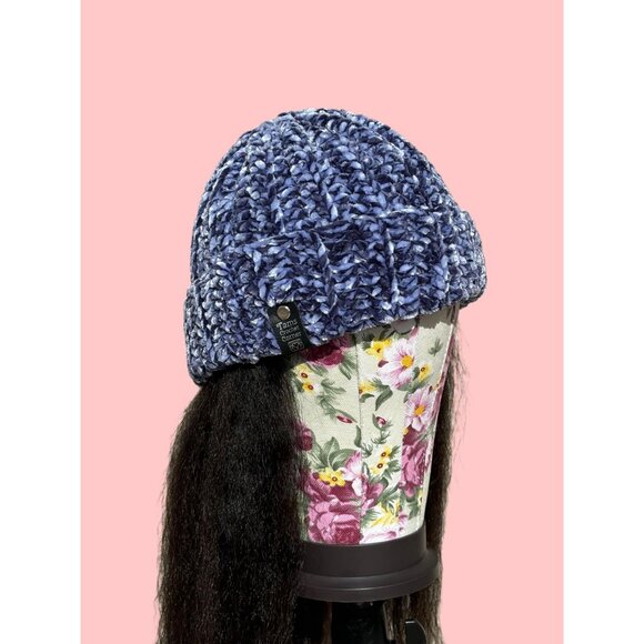 Blue Velvet Beanie - Handmade Winter Hat - - Picture 6 of 8